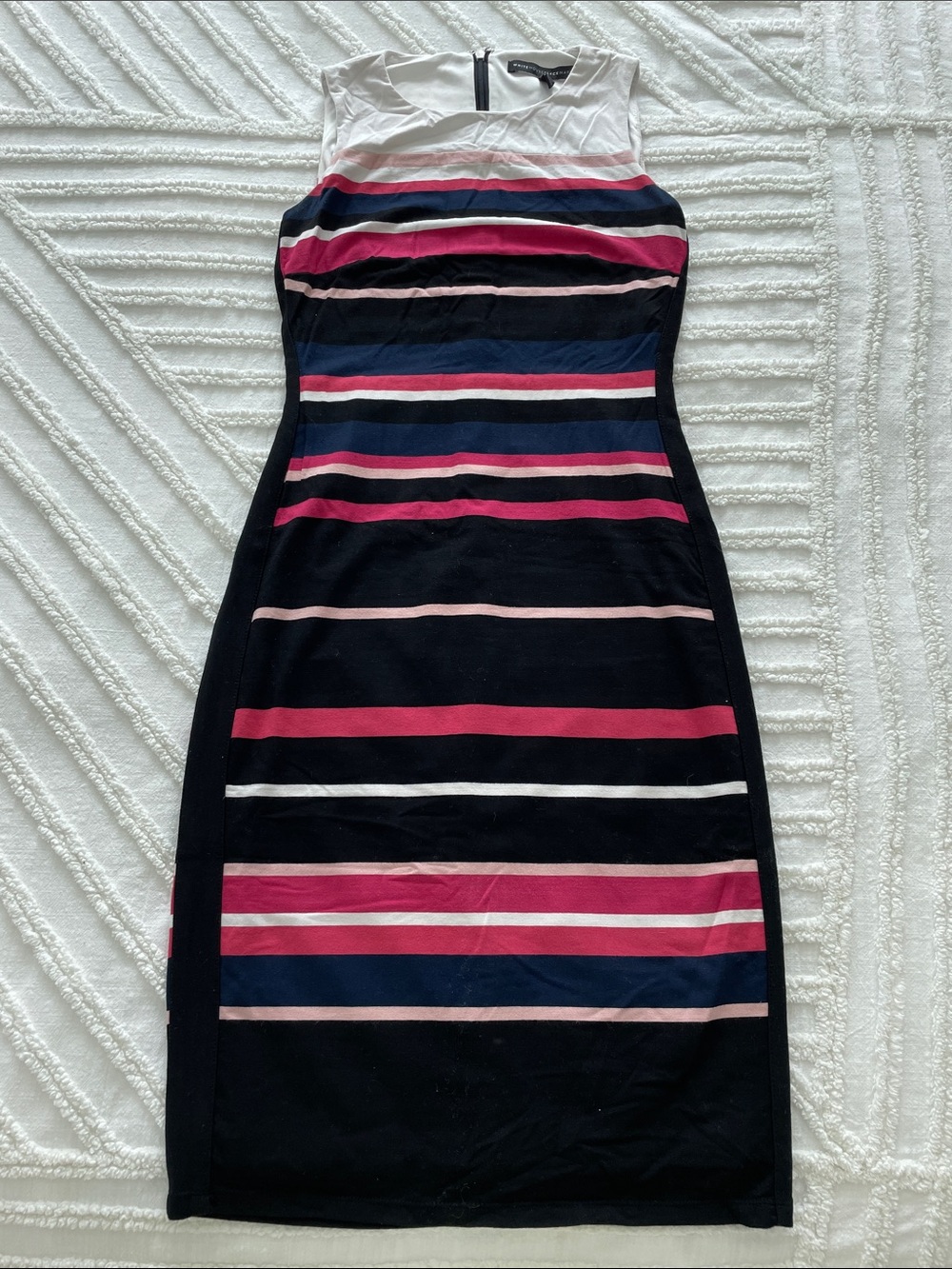 White House Black Market Navy, Black and Pink Striped Sheath Dress